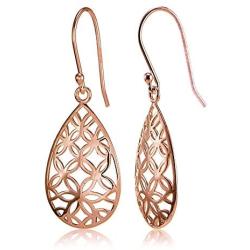 Sterling Silver Filigree Floral Design Teardrop Earrings