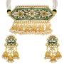 I Jewels Indian Bollywood Gold Plated Kundan Pearl Meena Work Choker Jewelry set with Jhumkis For Women