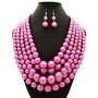 Womens Simulated Faux Pearl Five Multi-Strand Statement Necklace and Earrings Set