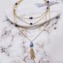 CATHERINE MALANDRINO 18-27 Inch Multi-Colored Station Rolo Chain with Tassel Yellow Gold-Tone Layered Necklace for Women