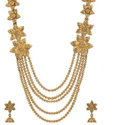 Efulgenz Indian Bollywood Traditional White Red Green Rhinestone Faux Ruby Emerald Heavy Bridal Designer Multistranded Lariat Necklace Set for Women and Girls (Style 4)