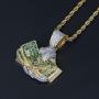 Moca Jewelry Iced Out Holding A US Dollar Pendant Necklace 18K Gold Plated Bling CZ Simulated Diamond Hip Hop Rapper Chain Necklace for Men Women