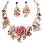 EVER FAITH Crystal Enamel Flower Cluster Butterfly Ladybug Insect Necklace Earrings Set Gold-Tone