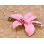 Alilang Silvery Tone Blue Pink Hawaiian Tropical Floral Pendant Necklace Dangle Earrings Set