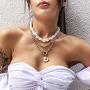 Masiter Layered Faux Pearl Necklace Medallion Disc Coin Pendant Choker Chunky Oval Link Chain Beach Travel Costume Jewelry for Women and Girls(style 1)