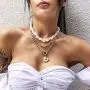 Masiter Layered Faux Pearl Necklace Medallion Disc Coin Pendant Choker Chunky Oval Link Chain Beach Travel Costume Jewelry for Women and Girls(style 1)
