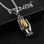 HZMAN Men Women Meditation Buddha Necklace Stainless Steel Head & Praying Hand Pendant Necklace Yogi Jewelry