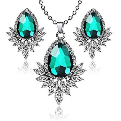 TIAMBING Jewelry Sets for Women-Teardrop Earrings and Necklaces Set-Pear Shaped Crystals from Austria-Gifts for Mom/Best Friends/Girls/Girlfriend/Wife