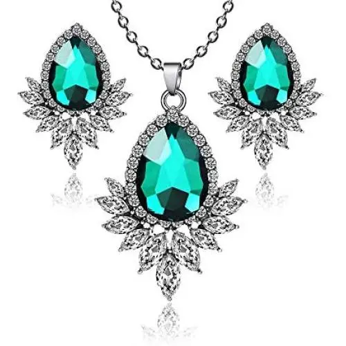 TIAMBING Jewelry Sets for Women-Teardrop Earrings and Necklaces Set-Pear Shaped Crystals from Austria-Gifts for Mom/Best Friends/Girls/Girlfriend/Wife