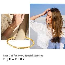 E Thin Open Cuff Bracelet, 18K Gold Plated Couples Oval Love Bracelets, Plain Polished & Inlaid AAA Cubic Zirconia Open Cuff Bangle Jewelry Gift for Women -Gold