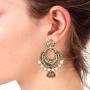 Efulgenz Boho Vintage Antique Gypsy Tribal Indian Oxidized Gold Pearl Drop Jhumki Chandbali Dangle Earrings Set Jewelry