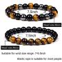 Vinswet 2PCS 8mm Black Obsidian Tiger Eye Beaded Couples Bracelets, Elastic Natural Stone Chakra Men Bracelet Matching Distance Bracelets for Men Women 7.5''
