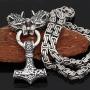 GuoShuang Men Stainless Steel Wolf Head Norse Viking Amulet Thor Mjolnir Necklace King Chain with Valknut Gift Bag