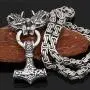 GuoShuang Men Stainless Steel Wolf Head Norse Viking Amulet Thor Mjolnir Necklace King Chain with Valknut Gift Bag