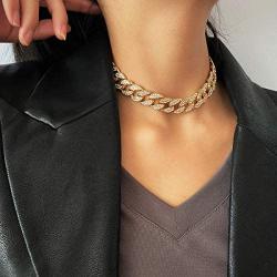 Nanafast Cuban Chain Necklace Bracelet Set for Women CZ Rhinestone Inlaid Necklace Bracelet for Girls Punk Hip Hop Jewelry Adjustable