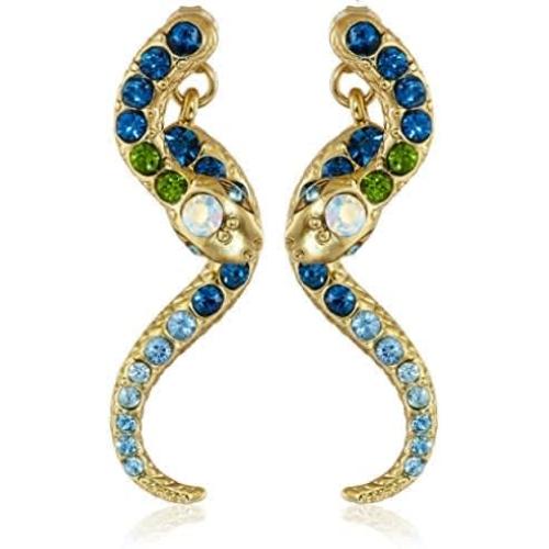 Betsey Johnson Pave Crystal Snake Front & Back Linear Earrings