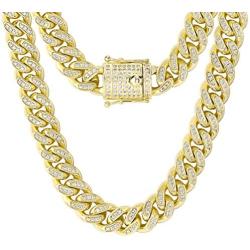 KRKC&CO 14mm Iced Cuban Link Chain, 14k/White Gold Cuban Link Curb Chain for Men, Cuban Choker Necklace, Durable and Anti-Tarnish Urban Street-wear Everlasting Shine Hip Hop Jewelry