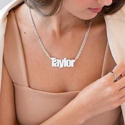 MyNameNecklace Large Custom Name Necklace with Groumet Chain Pendant Personalized Inscription Customization Gift for Wife Girlfriend Women Jewelry