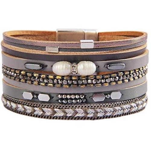 GelConnie Baroque Pearl Leather Wrap Bracelet Boho Cuff Bracelet Magnetic Multi Strand Bracelet Bohemian Jewelrys Birthday Gift for Women, Wife, Girl