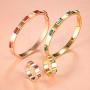 JINHUI Love Gift Jewelry 18K Rose Gold/Gold Stainless Steel Bangle Bracelet Red and Green CZ Stone for Women Size 6.8