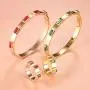 JINHUI Love Gift Jewelry 18K Rose Gold/Gold Stainless Steel Bangle Bracelet Red and Green CZ Stone for Women Size 6.8
