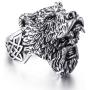Elfasio Stainless Steel Rings for Men Viking Bear Man Warrior Silver Black Titanium Biker Ring Charm Jewelry