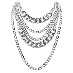 BVROSKI Chains Necklace for Eboy Egirl Men Male Emo Goth Women Teen Girls Boys,2 & 3 Layered Pendants Necklaces Set,Stainless Steel Jewelry Pack for Pants Punk Play