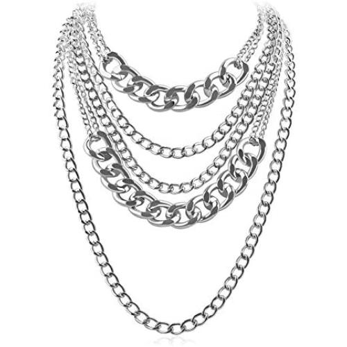 BVROSKI Chains Necklace for Eboy Egirl Men Male Emo Goth Women Teen Girls Boys,2 & 3 Layered Pendants Necklaces Set,Stainless Steel Jewelry Pack for Pants Punk Play