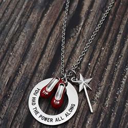 Beeshion Wizard of Oz Necklace Stainless Steel Charm with Ruby Red Slippers Pendant Necklace Inspirational Gift for Her