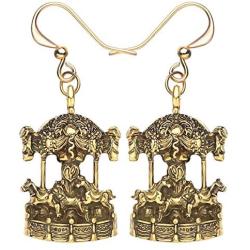 NEWEI Plated Alloy Antique Gold Merry-go-round Carousel Horse Earrings For Women Kid Dangle Vintage Jewelry Gift