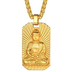 FaithHeart Zodiac Bodhisattva Amulet Necklace, 18K Gold Plated Buddha Pendant Talisman with 24 Inches Chain Customizable Buddhism Protection Medal