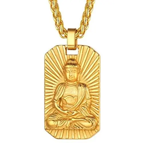 FaithHeart Zodiac Bodhisattva Amulet Necklace, 18K Gold Plated Buddha Pendant Talisman with 24 Inches Chain Customizable Buddhism Protection Medal