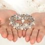 EVER FAITH Silver-Tone Austrian Crystal Cream Simulated Pearl Ribbon Knot Elastic Stretch Bracelet Clear