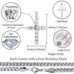 TOPGRILLZ 14K Gold Plated Solid Iced Out CZ Large Tennis Cross Pendant Necklace for Men Women Stainless Chain Gifts