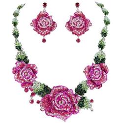 EVER FAITH Womens Austrian Crystal Blooming Rose Flower Necklace Earrings Set for Bride, Prom, Ball