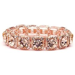 Mariell Rose Gold Blush Crystal Stretch Prom or Bridesmaid Bracelet - Popular Pink Morganite Color
