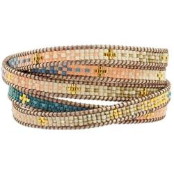 NOVICA Coral and Blue Glass Beaded Wrap Bracelet with Loop Closure, 35'' Cerro de la Cruz in Blue