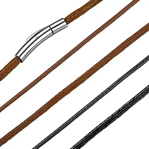 Bandmax Personalized Braided Leather Cord Bracelet Black 3MM/5MM Width DIY Men Women Waterproof Wax Rope Chain Wristband Jewelry for Pendant 316L Stainless Steel Snap Clasp 18/20/22CM Bandmax Personalized Braided Leather Cord Bracelet Black 3MM/5MM Width DIY Men Women Waterproof Wax Rope Chain Wristband Jewelry for Pendant 316L Stainless Steel Snap Clasp 18/20/22CM