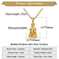 Xusamss Plated 18K Gold Titanium Steel Buddha Religious Pendant Necklace,22inches Link Chain