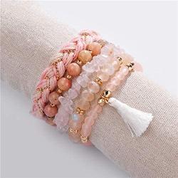 CHOGLE Stackable Beaded Bracelets for Women - Boho Versatile Statement Bracelets - Multi-Layers Beads Strand Stretch Bracelet