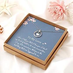 Infinity Necklace for Girlfriend/Wife, Sterling Silver Cute I Love You Heart Pendant 2 Circles Jewelry for Her, Valentines Day, Romantic Anniversary, Birthday Gift Ideas