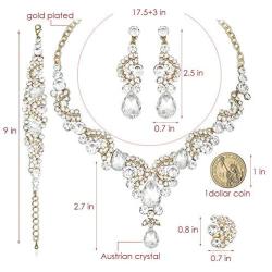 CSY Elegant Crystal Necklace Earrings Bracelet Ring Bridal Wedding Party Costume Jewelry Sets for Brides Women