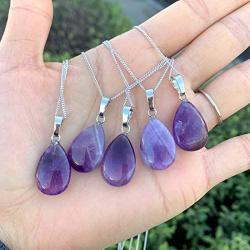 Sterling Silver Amethyst Gemstone Pendant Dainty Cute 18 inch Healing Crystals Chakra Stones Women Girls Gifts NK18-04