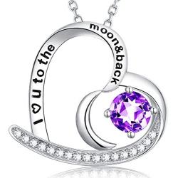 Mothers Day Birthday Gifts for Wife Mom April Birthstone Jewelry I Love You to the Moon and Back Necklace Amethyst Gemstone Aquamarine Simulated Diamond Emerald Garnet Necklace