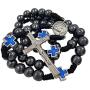 TALISMAN4U Black Hematite Beads Catholic Rosary Divine Mercy Medal Blue Cross Father Bead Religious Jewelry Gift Box