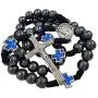 TALISMAN4U Black Hematite Beads Catholic Rosary Divine Mercy Medal Blue Cross Father Bead Religious Jewelry Gift Box