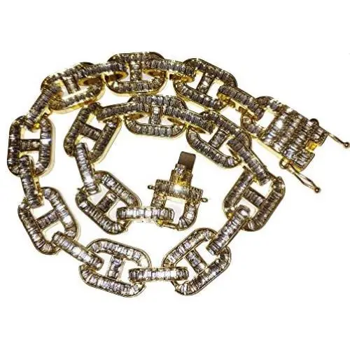BLINGFACTORY Hip Hop Iced Gold PT 18mm 18'' Thick Crystal Box Lock Marina Choker Chain Necklace BLINGFACTORY Hip Hop Iced Gold PT 18mm 18'' Thick Crystal Box Lock Marina Choker Chain Necklace