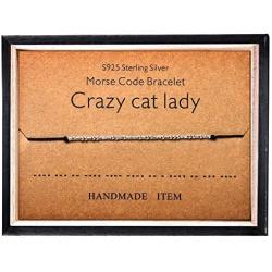Morse Code Bracelet 925 Sterling Silver Beads on Silk Cord Secret Message Crazy cat lady bracelet Gift Jewelry for her