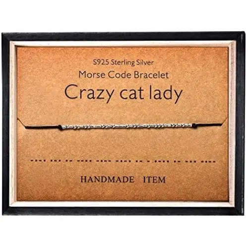 Morse Code Bracelet 925 Sterling Silver Beads on Silk Cord Secret Message Crazy cat lady bracelet Gift Jewelry for her
