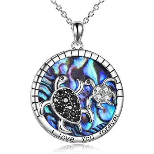 Sea Turtle Necklace Mothers Day Gifts for Mother from Daughter Sterling Silver Mother Daughter Son Abalone Turtle Necklace Jewelry for Women Mom Daughter Wife